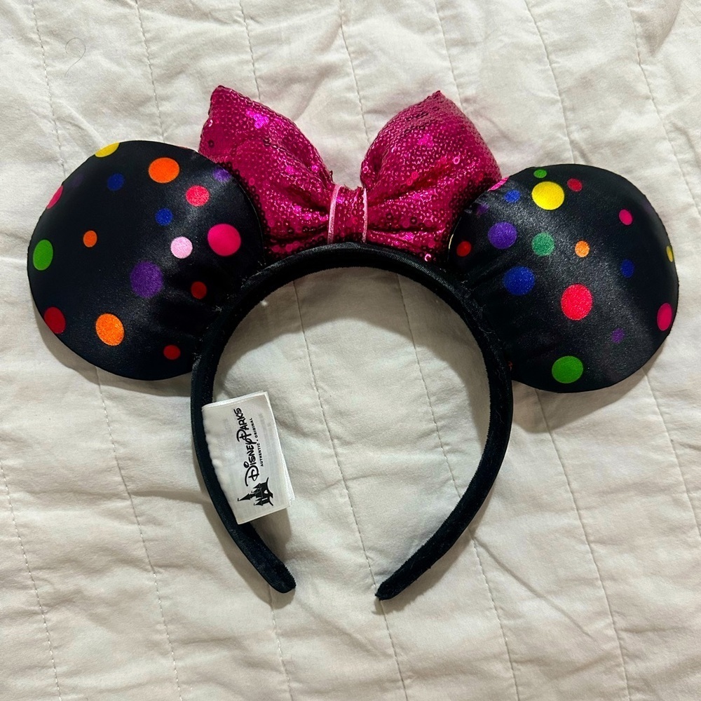 Disney Black and Green Polka Dot Ears Headband ORIGINAL PARKS - Picture 2 of 3